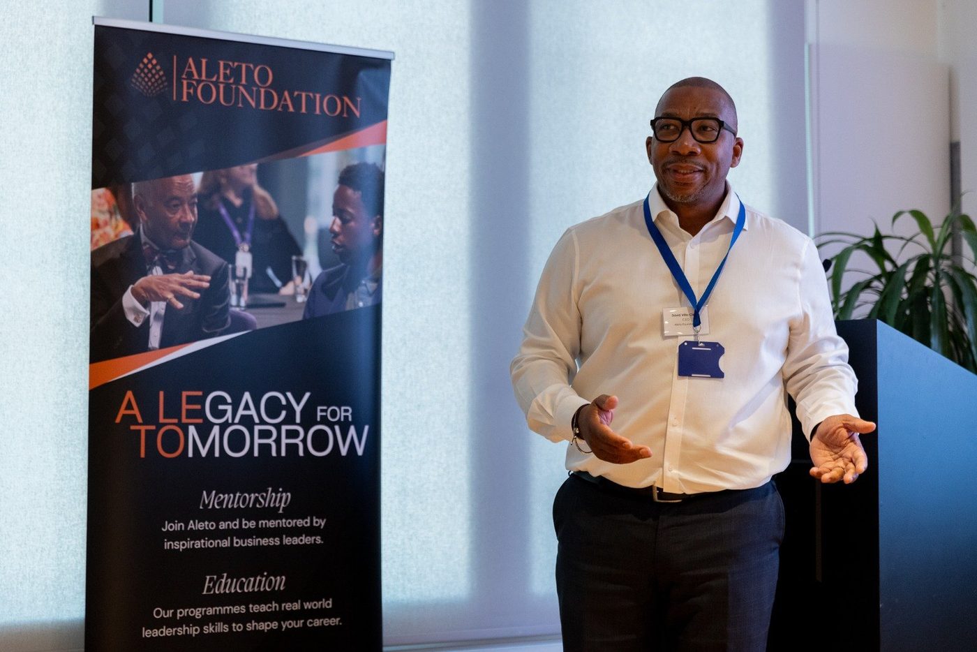 David Villa-Clarke speaking at an Aleto Foundation event